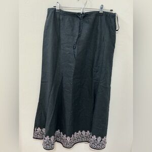 Richard Malcolm Black linen lined Maxi Skirt with Embroidery size 6